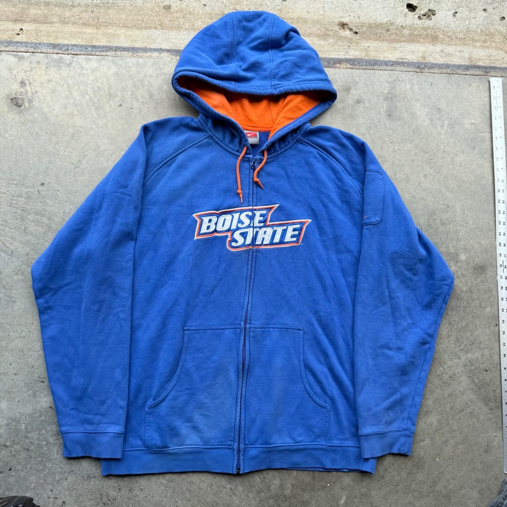 Nike Team Boise State Broncos Full Zip Hoodie Blue Orange XXL Mens Sweatshirt
